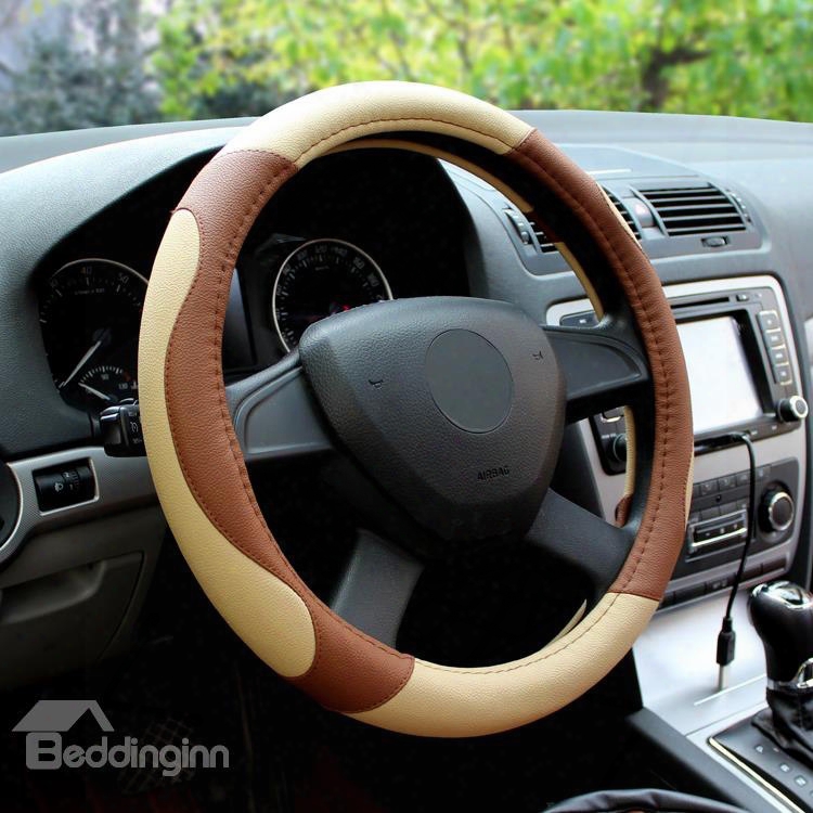 Classic Business Contrast Color Design Pu Leatherette Car Steering Wheel Cover