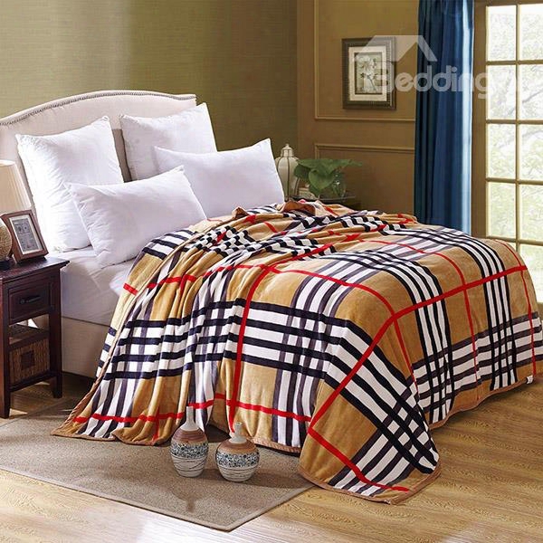 Classic Stripes And Plaid Design Bed Blanket