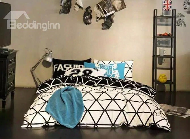 Classical White And Black Geometric Printing 4-piece Duvet Cover Sets