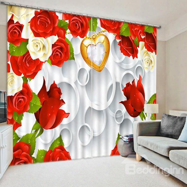 Colored Roses And Golden Heart Print 3d Blackout Curtain