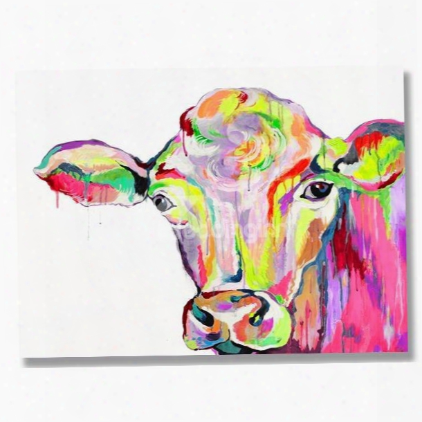 Colorful Pop Art Cow Head Hand Painted Oil Painting