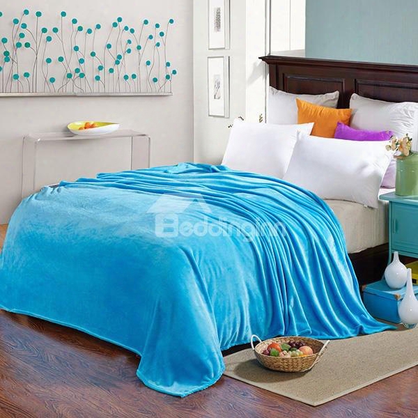 Concise Solid Colored Pure Blue Flannel Blanket