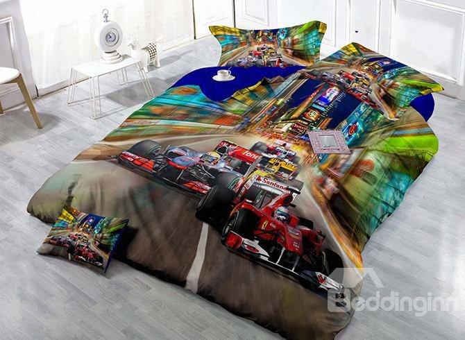 Cool Car Print Luxury Satin Drill 4-piece Duvet Cover Sets