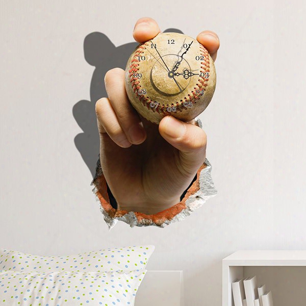 Creative Baseball In Hand Design Wall Clock