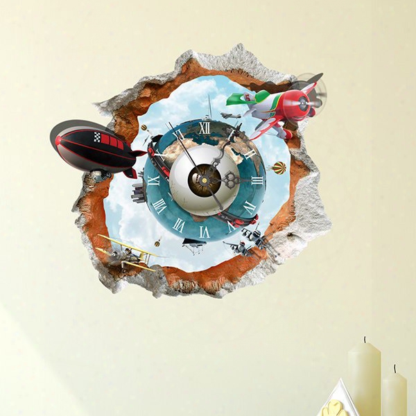 Creative Broken Wall Submarine 3d Sticker Wall Clock