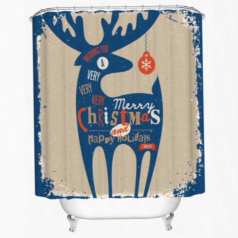 Creative Design Dark Blue Christmas Deer Printing 3d Shower Curtain
