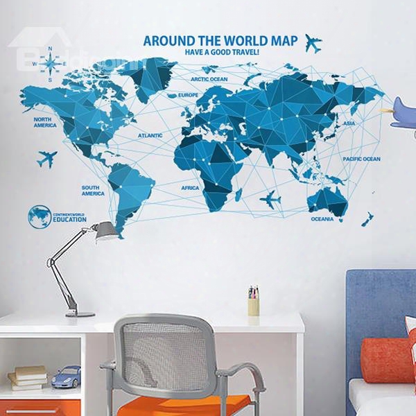 Creative World Map Study Kidsroom Removable Wall Sticker