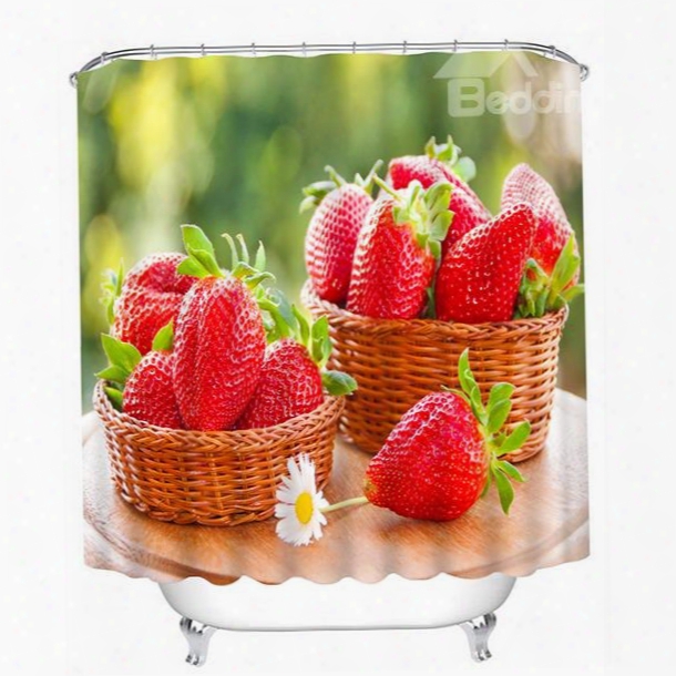 Delicious Fresh Strawberries Print 3d Bathroom Shower Curtain