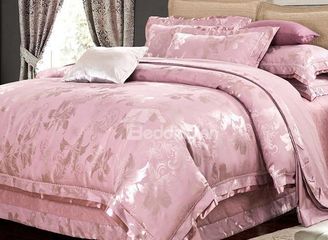 Elegant Dove Grey Lily Jacquard 4-piece Bamboo Fabric Bedding Set