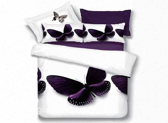 Excellent Charming Butterfly Print 4-piece 3d Polyester Duvet Cover Sets