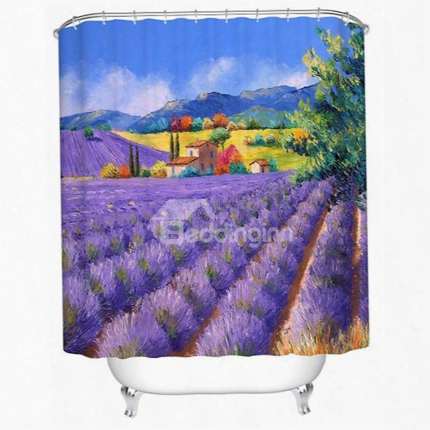 Fabulous Chaming Lavender Garden And Small Cottage Print 3d Shower Curtain