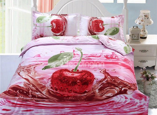 Fabulous Cherry In Water Print 4-piece Polyester Duvet Cover Sets