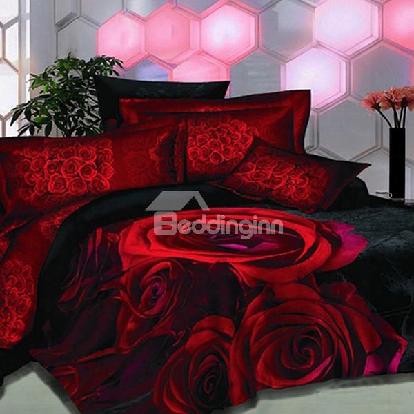 Fabulous Red Rose Black Skin Print Polyester 2-piece Throw Pillow Cases