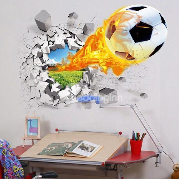 Football On Fire Through Walls Removable Wall Sticker