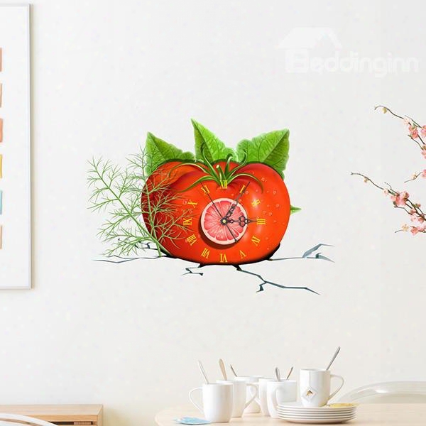 Fresh Tomato Design 3d Sticker Wall Clock