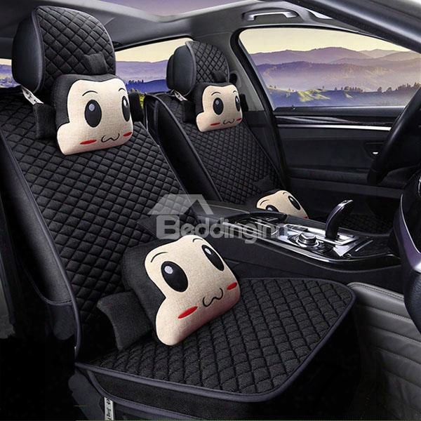 Funny And Cute Cartoon Figure Plain Grided Universal Car Set Covers