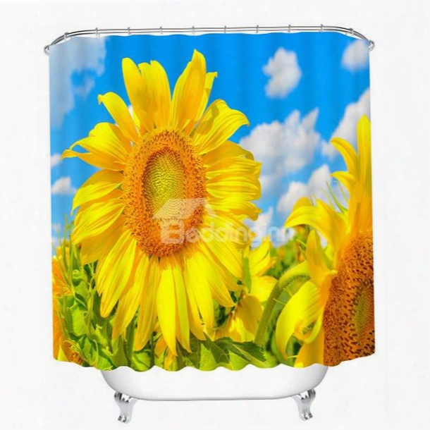 Golden Blooming Sunflower Print 3d Bathroom Shower Curtain