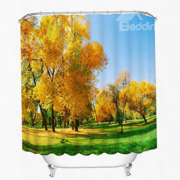 Golden Trees In The Fall Print 3d Bathroom Shower Curtain