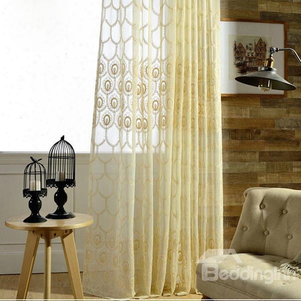 Gorgeous Embroidered Beige Custom Sheer Curtain