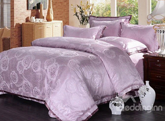 Graceful Violet Peonies Jacquard 4-piece Bamboo Fwbric Bedding Set