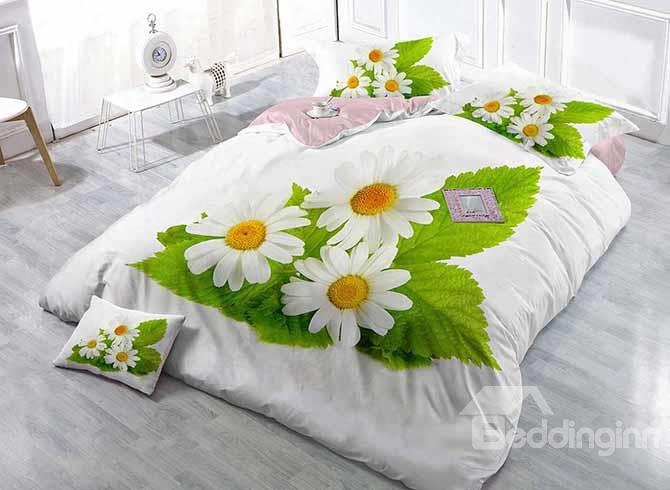 Graceful White Daisies Digital Printing Satin Drill 4-piece Duvet Cover Sets
