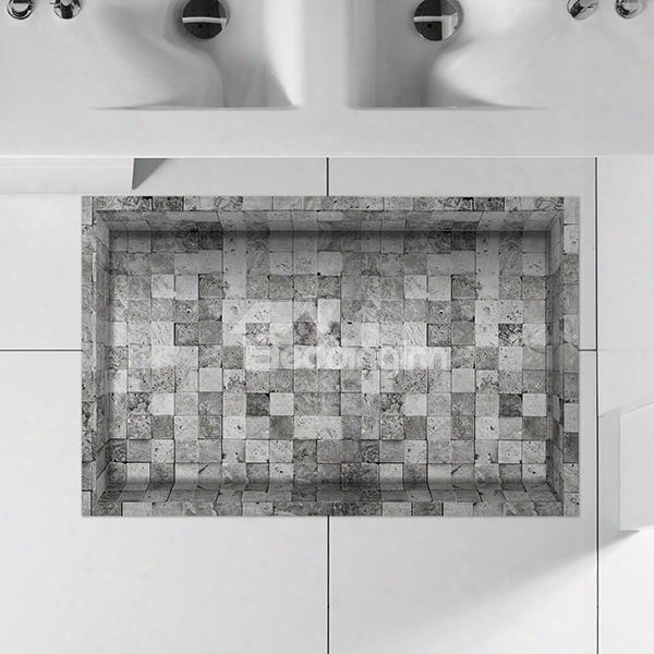 Grey And White Checnkered Slipping-preventing Water-proof Bathroom 3d Floor Sticker