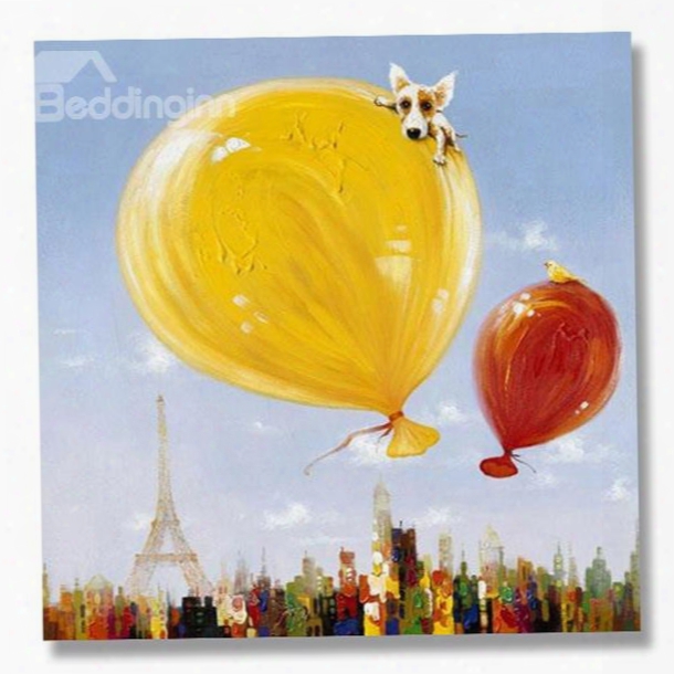 Hand Painted Cute Dog And Ballon Oil Painting Wall Art Prints
