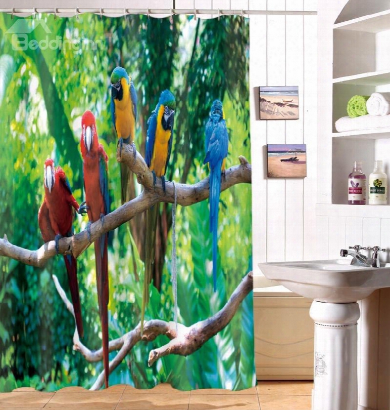 High Class 3d Vivid Parrot Print Waterproof Shower Curtain