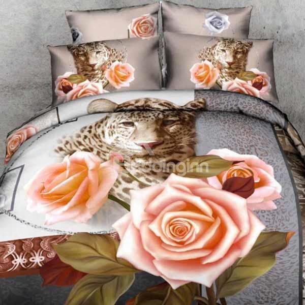 High Quality Beautiful Leopard And Roses Print Two Pieces Pillow Case