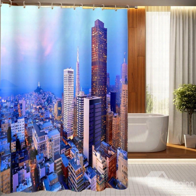 High Quality Metropolis Morning View Polyester 3d Shower Curtain