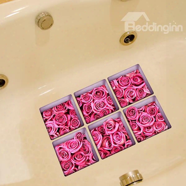 Hot Sale Beautiful Pink Roses 3d Bathtub Stickers For Bathroom