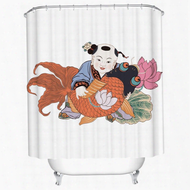 Hot Selling Popular Chinese Painting Shower Curtain