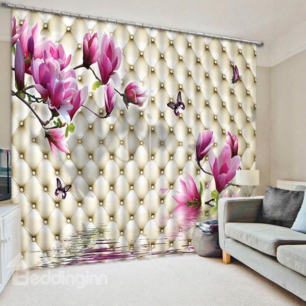 Impressive Pink Flowers And Btuterfly Print 3d Blackout Curtain