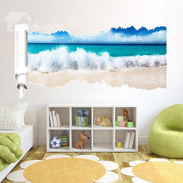 Leisurely Fresh Blue Sy And Sea Wave Pattern 3d Wall Stickers