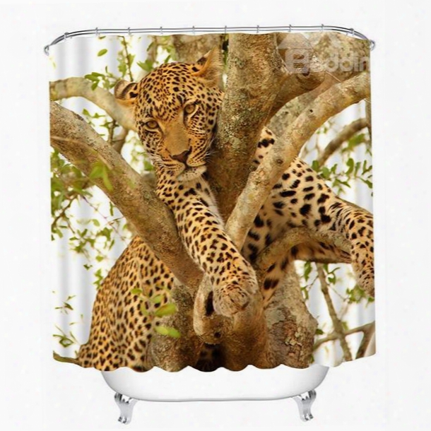 Leopard Climbing The Tree Print 3d Bathroom Shower Curtain