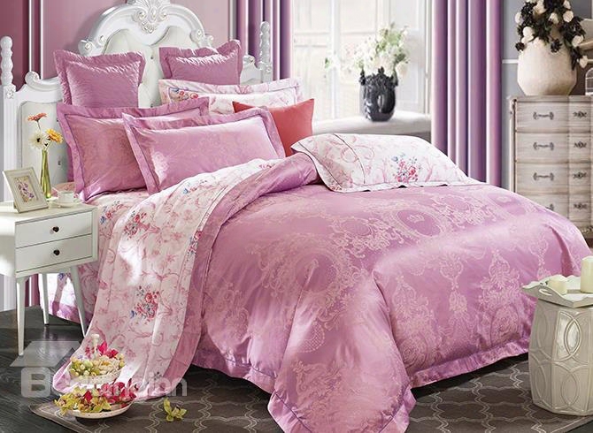 Lilac Big Peonies Crown Jacquard 4-piece Bamboo Fabric Bdding Set