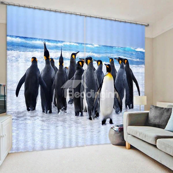Lovely And Cute Penguins 2 Panels 3d Blackout And Decorative Bedroom Curtain