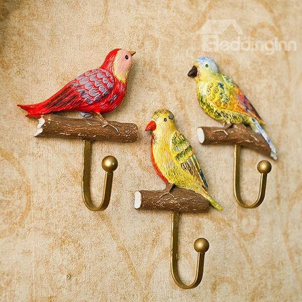 Lovely Birds Design 1-set Resin Wall Hooks
