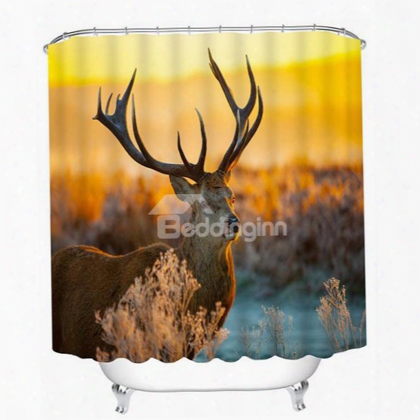 Lovely Milu Deer In The Sunset Print 3d Bathroom Shower Curtain