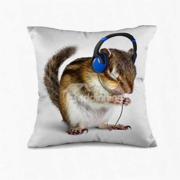 Lovely Mouse Listening Music Print Throw Pillow Case