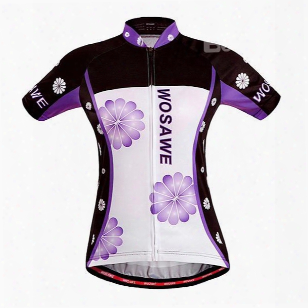 Men's Purple Flowers Pattern Short Sleeve Jersey Cycling Clothing