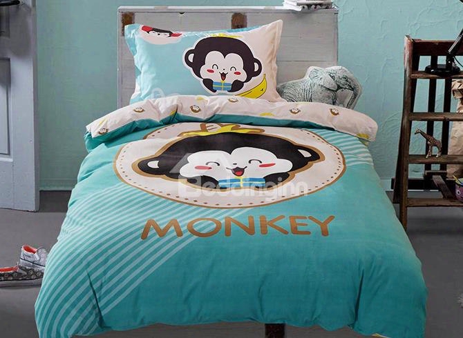 Monkey Baby Print 3-piece Purified Cotton Kids Duvet Cover Sets