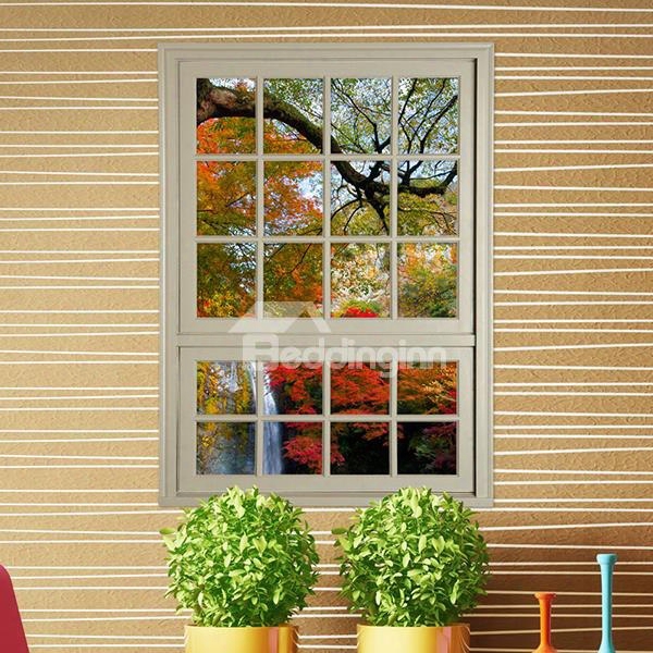 Natural Window View Autumn Forest Removable 3d Wall Stickers