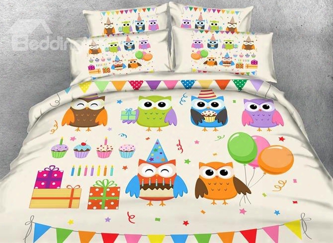 New Arrival Cartoon Owl Print 5-piece Comforter Sets