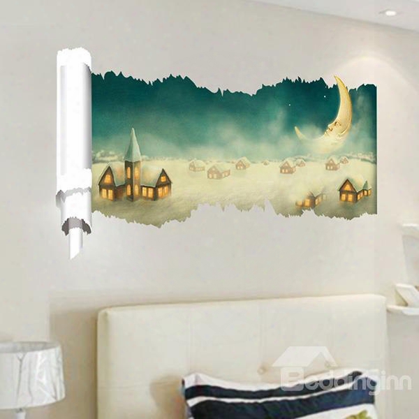 Nee Arrival Dream Moon And Houses 3d Wall Stickers