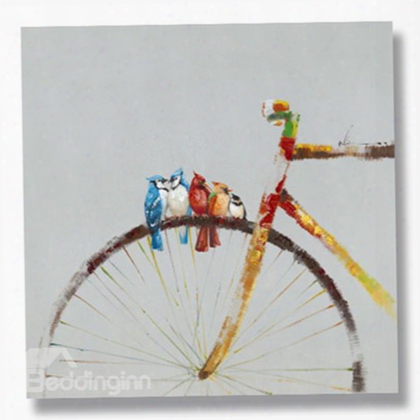 New Arrival Modern Abstract Birds On Bicycle Oil Painting