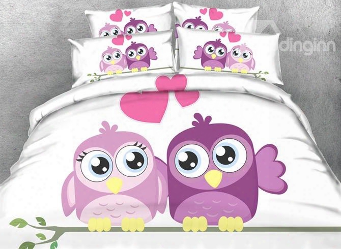 New Arrival Sweet Lovely Owl Printing 5-piece Comforter Sets
