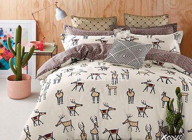 New Style Chic Cartoon Elk Pattern 4-piece Duvet Cover Sets