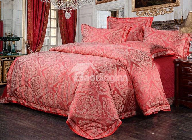 Noble Courtly Style Elegant Red Jacquard 4-piece Bamboo Fabri C Bedding Set