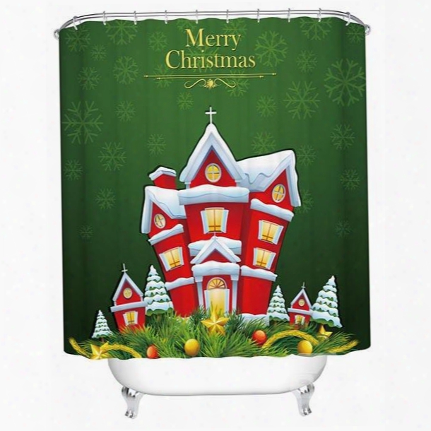 Peaceful Lovely Cute Christmas House Printing 3d Shower Curtain